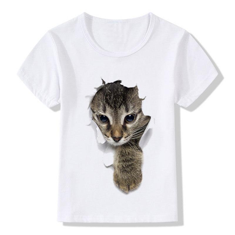 Casual Short-sleeved Cat 3d Printed Children's T-shirt - Almoni Express