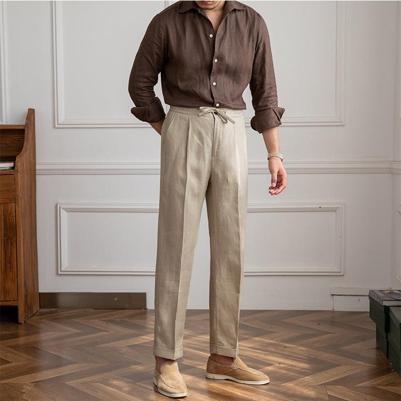 Casual Thin Tethered Linen Pant For Commuting Lightweight - Almoni Express