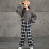 Girls' Suits Western Style Korean Children's Clothing Trendy Plaid Trousers Big Kids