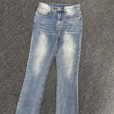 Washed High Street Flared Jeans Dark Blue