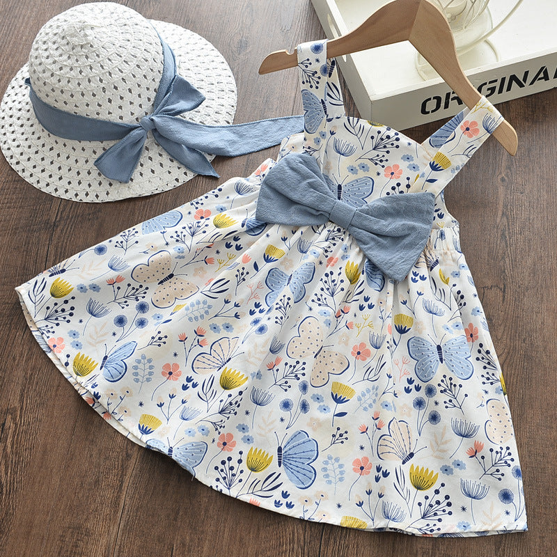 Girl's Printed Cotton Dress With Butterflies