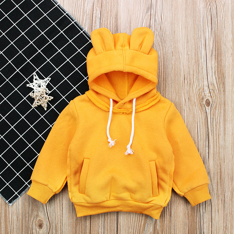 Long-sleeved Bear Ear Top And Fleece Hooded Sweater