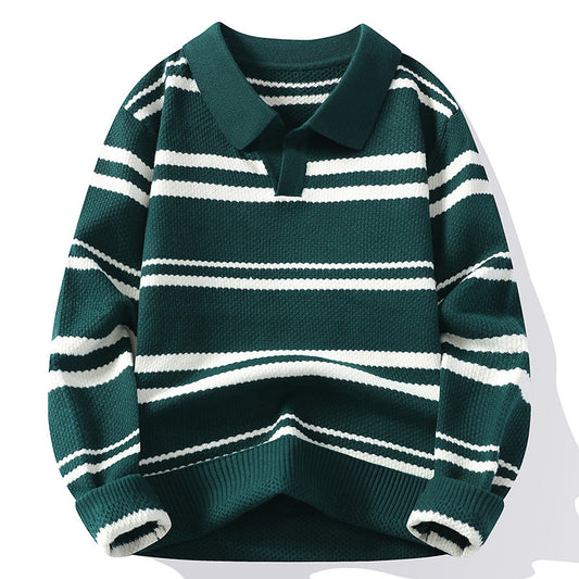 Men's Striped Lapel Warm Cold-resistant Student Wear Comfortable Sweater