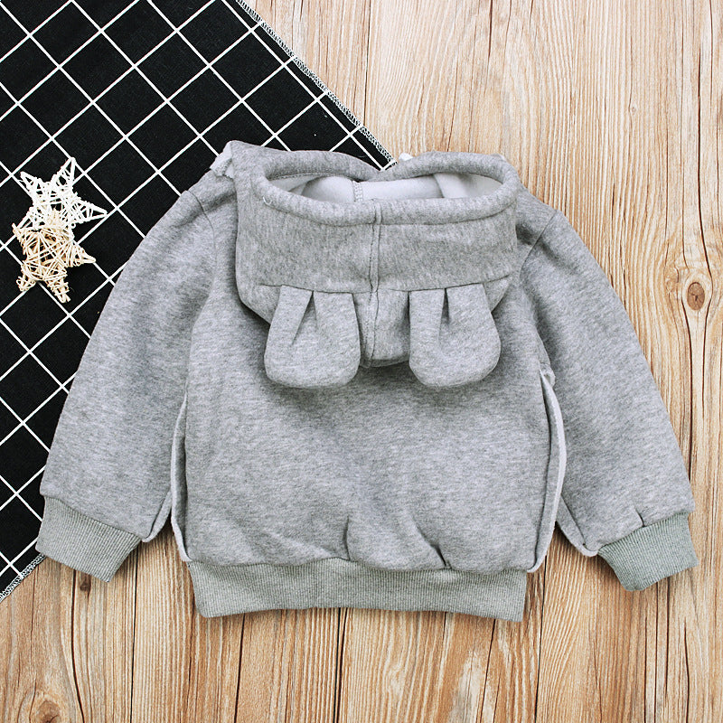 Long-sleeved Bear Ear Top And Fleece Hooded Sweater