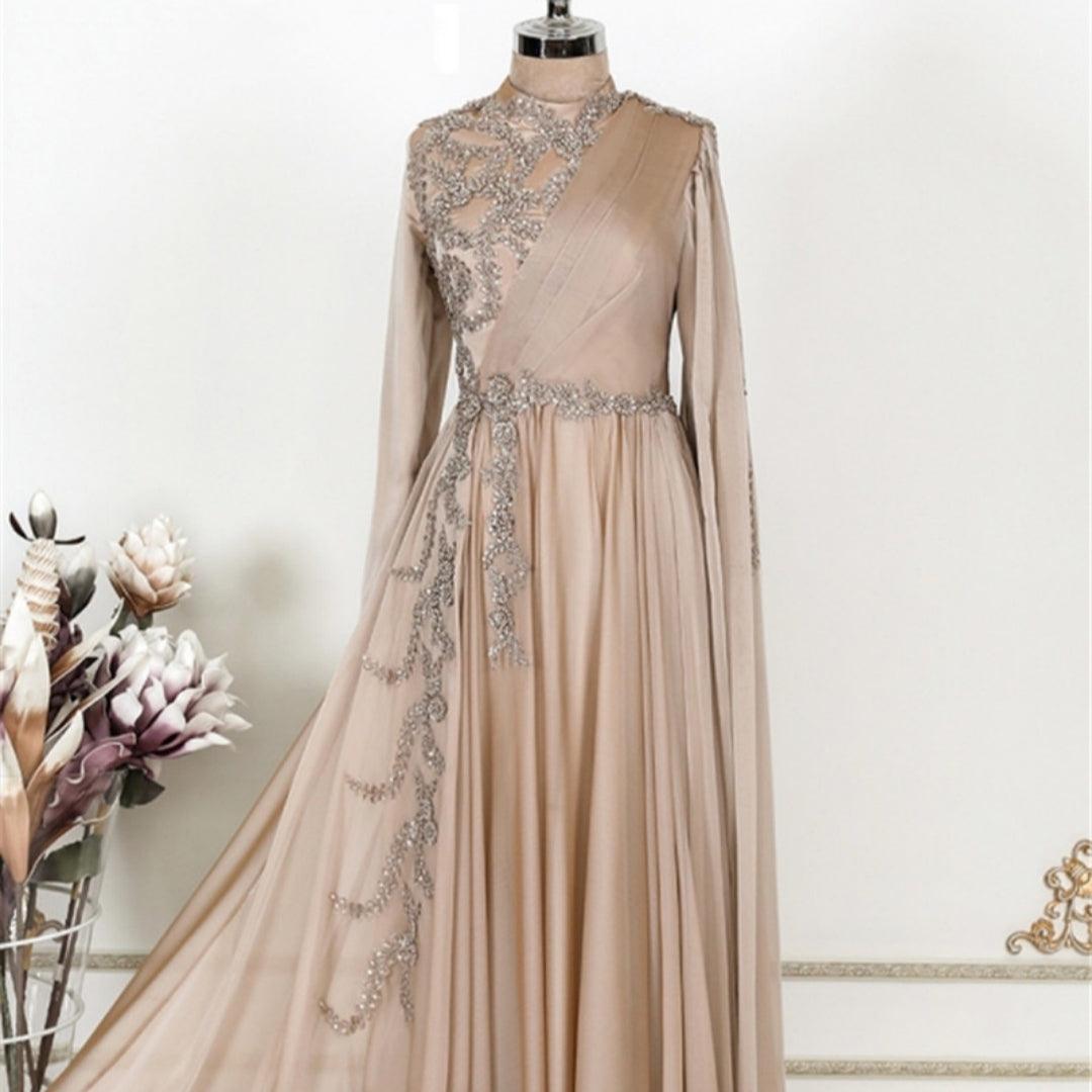 Champagne Muslim Evening Dress Formal Party - Almoni Express