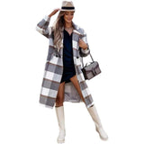 Checked Mid-length Coat Lapel Tie Woolen Coat - Almoni Express