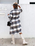 Checked Mid-length Coat Lapel Tie Woolen Coat - Almoni Express