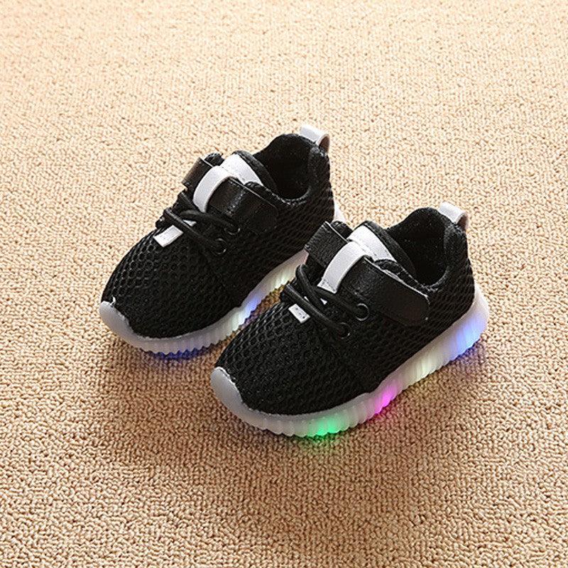 Children 1-3-6 years old baby toddler shoes light soft bottom shoes LED with light and breathable baby shoes net shoes - Almoni Express