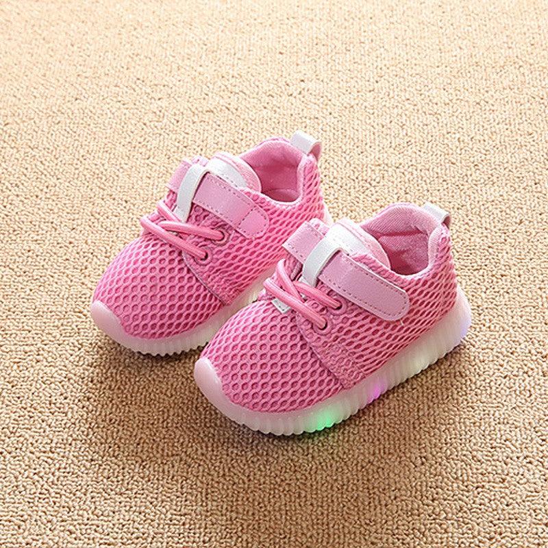 Children 1-3-6 years old baby toddler shoes light soft bottom shoes LED with light and breathable baby shoes net shoes - Almoni Express