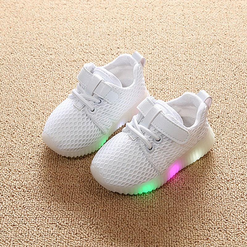 Children 1-3-6 years old baby toddler shoes light soft bottom shoes LED with light and breathable baby shoes net shoes - Almoni Express