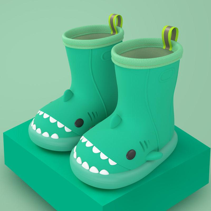 Children Boys Girls Cute Cartoon Waterproof Shoes Safety Rubber Shark Slippers Kids Rain Boots - Almoni Express