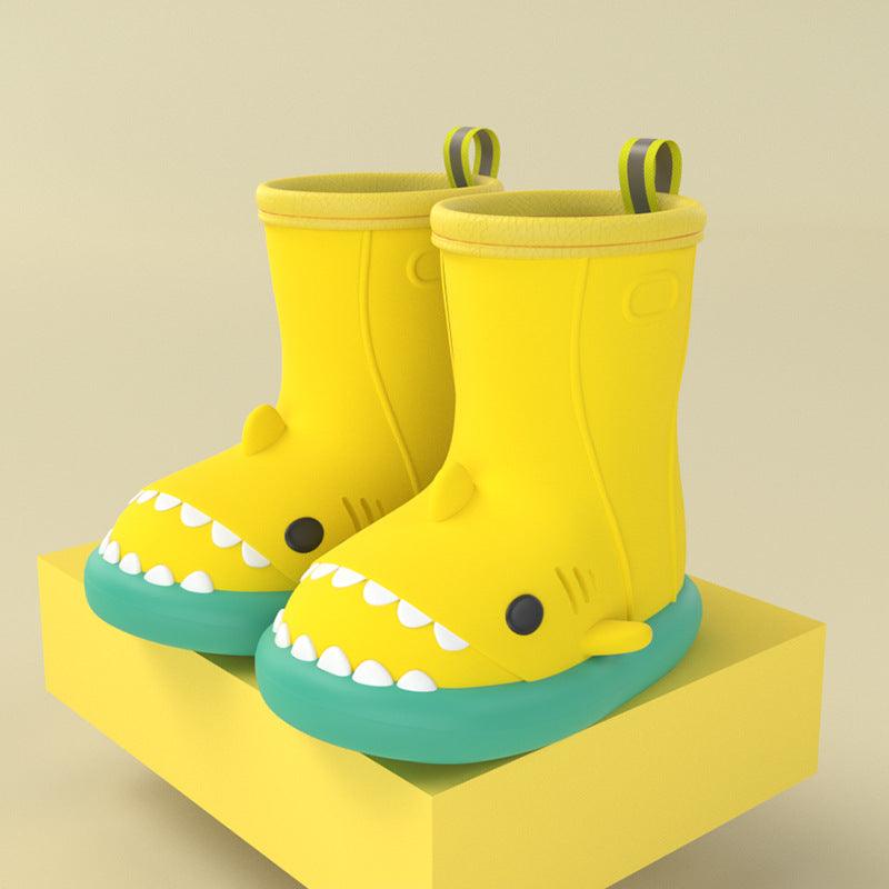 Children Boys Girls Cute Cartoon Waterproof Shoes Safety Rubber Shark Slippers Kids Rain Boots - Almoni Express