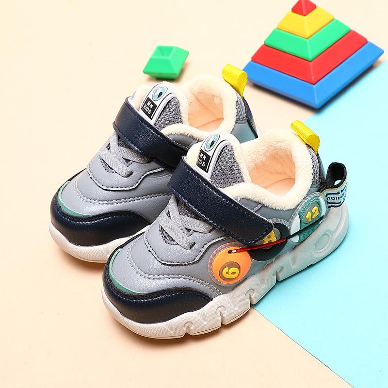 Children Leather Short Plush Sports Shoes Boys' Walking Cotton Shoes - Almoni Express