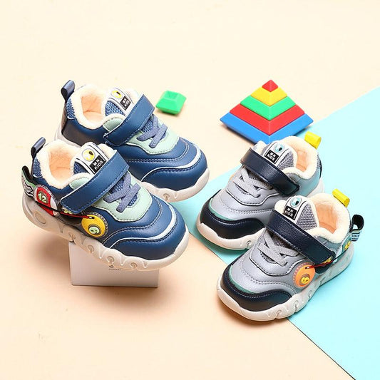 Children Leather Short Plush Sports Shoes Boys' Walking Cotton Shoes - Almoni Express