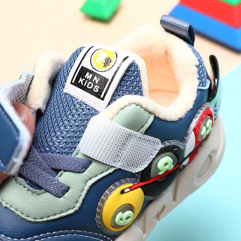 Children Leather Short Plush Sports Shoes Boys' Walking Cotton Shoes - Almoni Express