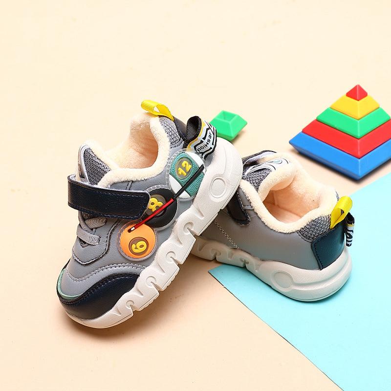 Children Leather Short Plush Sports Shoes Boys' Walking Cotton Shoes - Almoni Express