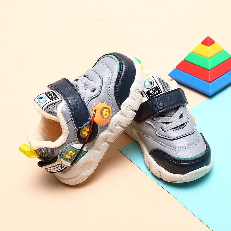 Children Leather Short Plush Sports Shoes Boys' Walking Cotton Shoes - Almoni Express