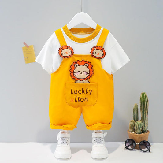 Children's Clothing Men And Women Baby Summer Cartoon Short-sleeved Overalls - Almoni Express