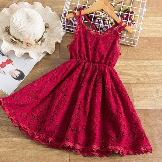 Children's Embroidered Skirt Lace Dress With Suspenders And Beautiful Back - Almoni Express