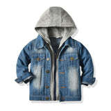 Children's Fake Two-piece Denim Jacket, Children's Hooded Fashion Casual Top - Almoni Express