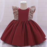 Children's Fluffy Dress, Small Flying Sleeves, Sequins, Hollow Princess Dress, Baby One-year-old Dress - Almoni Express