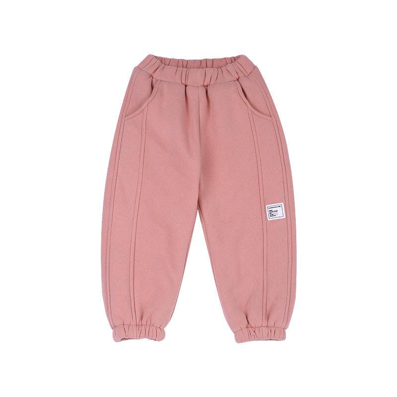 Children's Label Stitching Plus Velvet Sweatpants - Almoni Express