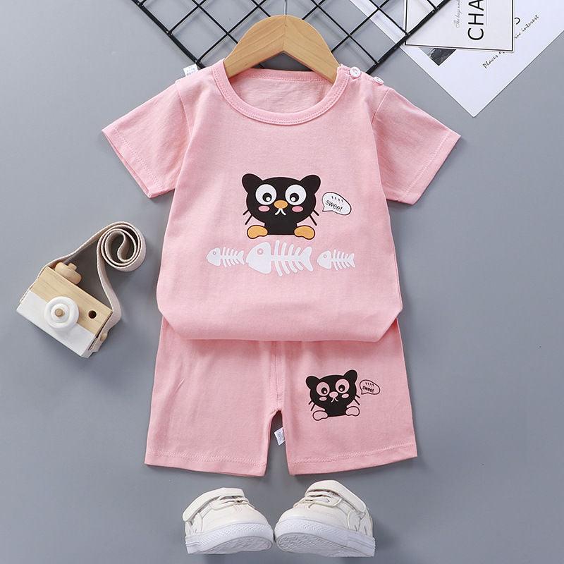 Children'S Short-Sleeved Suit Cotton Baby Summer Baby Clothes - Almoni Express