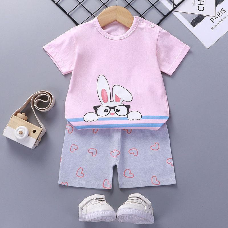 Children'S Short-Sleeved Suit Cotton Baby Summer Baby Clothes - Almoni Express