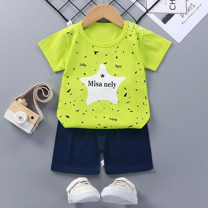 Children'S Short-Sleeved Suit Cotton Baby Summer Baby Clothes - Almoni Express