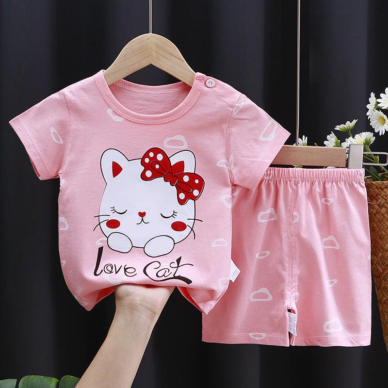 Children's Short-sleeved Suit Cotton T-shirt Baby Baby Clothes - Almoni Express