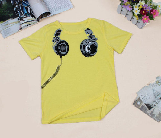 Children's Short-sleeved T-shirt With Earplugs Pattern - Almoni Express