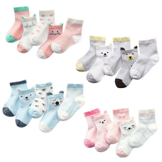 Children's Socks Pack of 5 Colors Breathable Summer Cotton Socks for Boys and Girls - Almoni Express