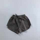 Children's Solid Color Waist Belt Casual Shorts - Almoni Express