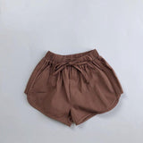 Children's Solid Color Waist Belt Casual Shorts - Almoni Express