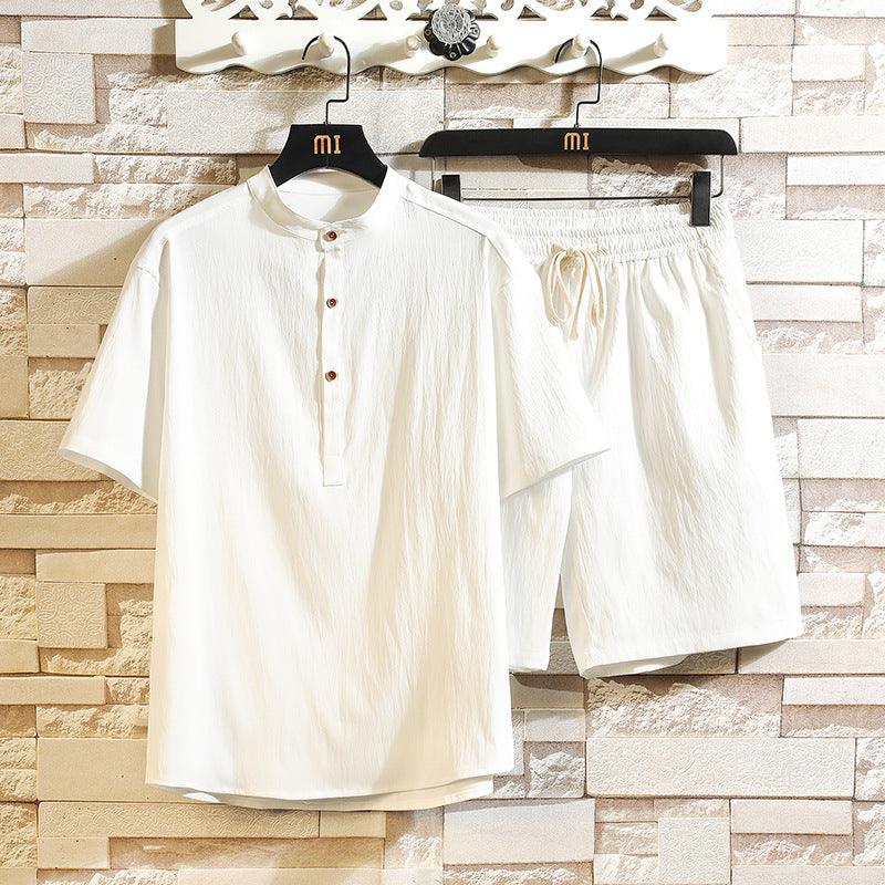 Chinese Style Two-piece Suit Summer New Stand Collar Retro Short Sleeve Suit - AL MONI EXPRESS