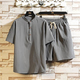 Chinese Style Two-piece Suit Summer New Stand Collar Retro Short Sleeve Suit - AL MONI EXPRESS