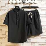 Chinese Style Two-piece Suit Summer New Stand Collar Retro Short Sleeve Suit - AL MONI EXPRESS