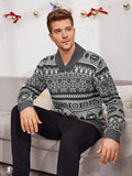 Christmas Elk Lapel Knitted Sweater Men - Almoni Express