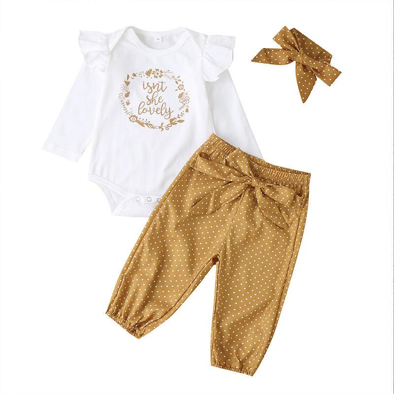 Clothes Cover Letters Baby Girls' Long-sleeved Trousers 3 Piece Set - Almoni Express