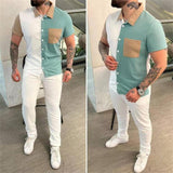 Color Matching Men's Shirt Short-sleeved Trousers Trendy Casual Sports Suit - AL MONI EXPRESS