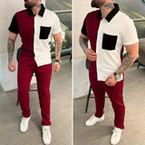 Color Matching Men's Shirt Short-sleeved Trousers Trendy Casual Sports Suit - AL MONI EXPRESS