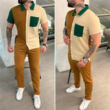 Color Matching Men's Shirt Short-sleeved Trousers Trendy Casual Sports Suit - AL MONI EXPRESS