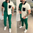 Color Matching Men's Shirt Short-sleeved Trousers Trendy Casual Sports Suit - AL MONI EXPRESS