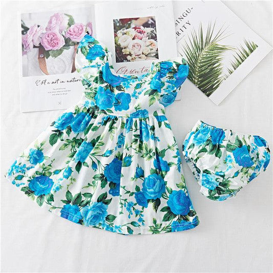 Cotton Baby Ruffled Floral Print Dress - Almoni Express