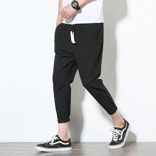 Cotton linen black men's harem pants - Almoni Express