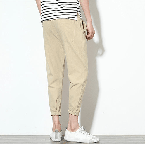 Cotton linen black men's harem pants - Almoni Express