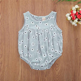 Cotton Linen Romper Baby Girls Sleeveless Floral - Almoni Express