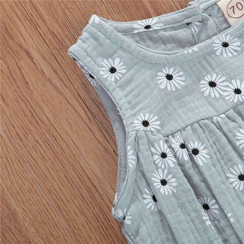 Cotton Linen Romper Baby Girls Sleeveless Floral - Almoni Express