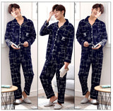 Cotton Pajamas Men's Long Sleeve Plaid Casual Oversize Home Clothes Suit - AL MONI EXPRESS