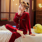 Couple Gold Velvet Long Sleeve Pajamas - Almoni Express